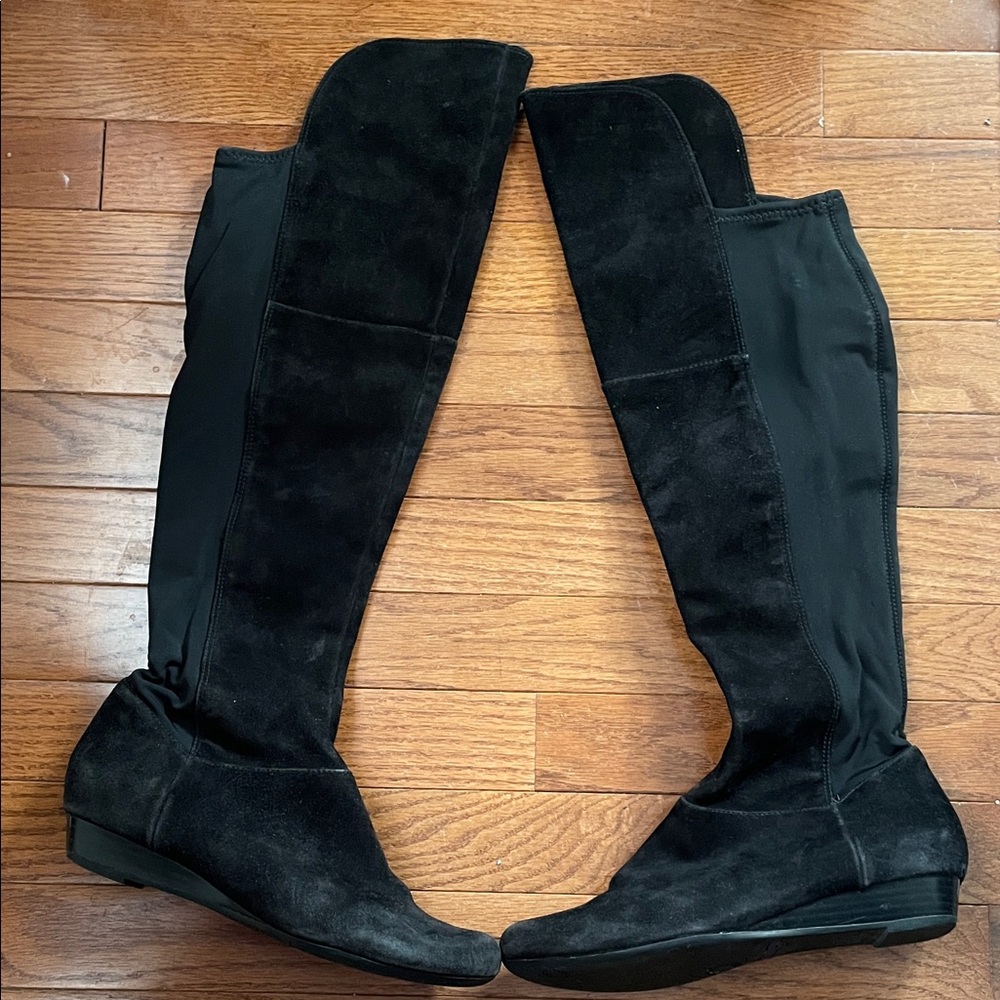 Indigo Black Over-the-Knee Stretch Suede Boots